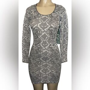 Wolford Snake Print Bodycon Dress XS Ecrue/Black Long Sleeve  NWT